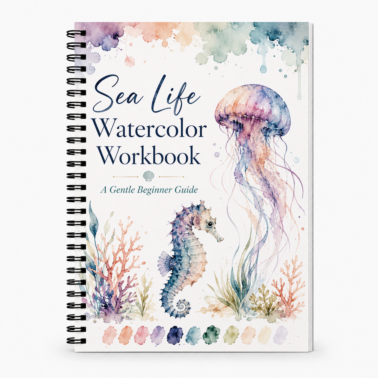 TEMU 1pc Sea Life Watercolor Workbook Suitable For Adult Painters - Marine Drawing Book With 14 Tutorials, Spiral Binding, Thickened Paper For