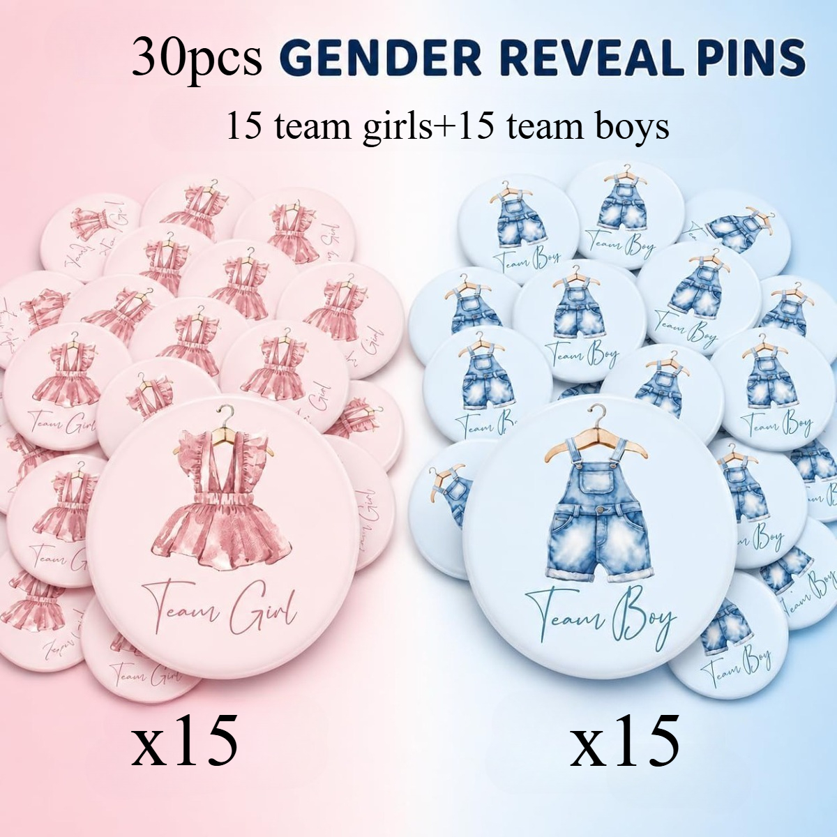TEMU Lot de 30 badges boutons pour du , bleu et rose, pour équipe de vêtements ou fournitures de jeu de fête de baby shower d'anniversaire