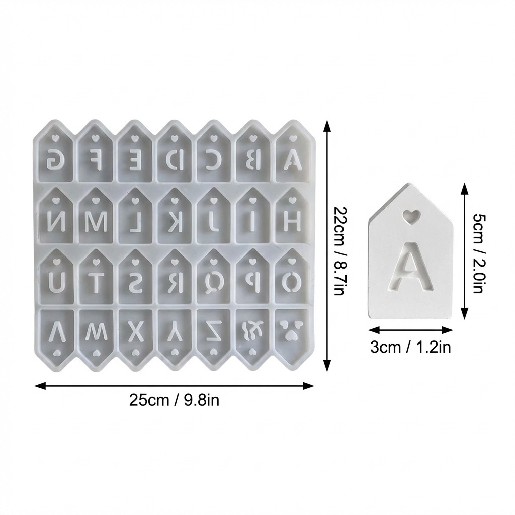 Full-size Silicone Mold For 26-letter House Pendant Keychain, Plaster Epoxy Mold, Candle Making Mold