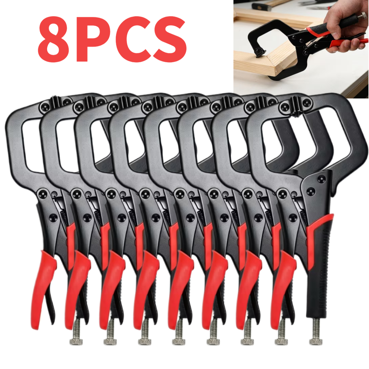 TEMU 8pcs Heavy-duty C-clamps With Adjustable Locking Mechanism & Swivel Tips - Welding Clamps Suitable For Welding, Metalworking, Woodworking, Home