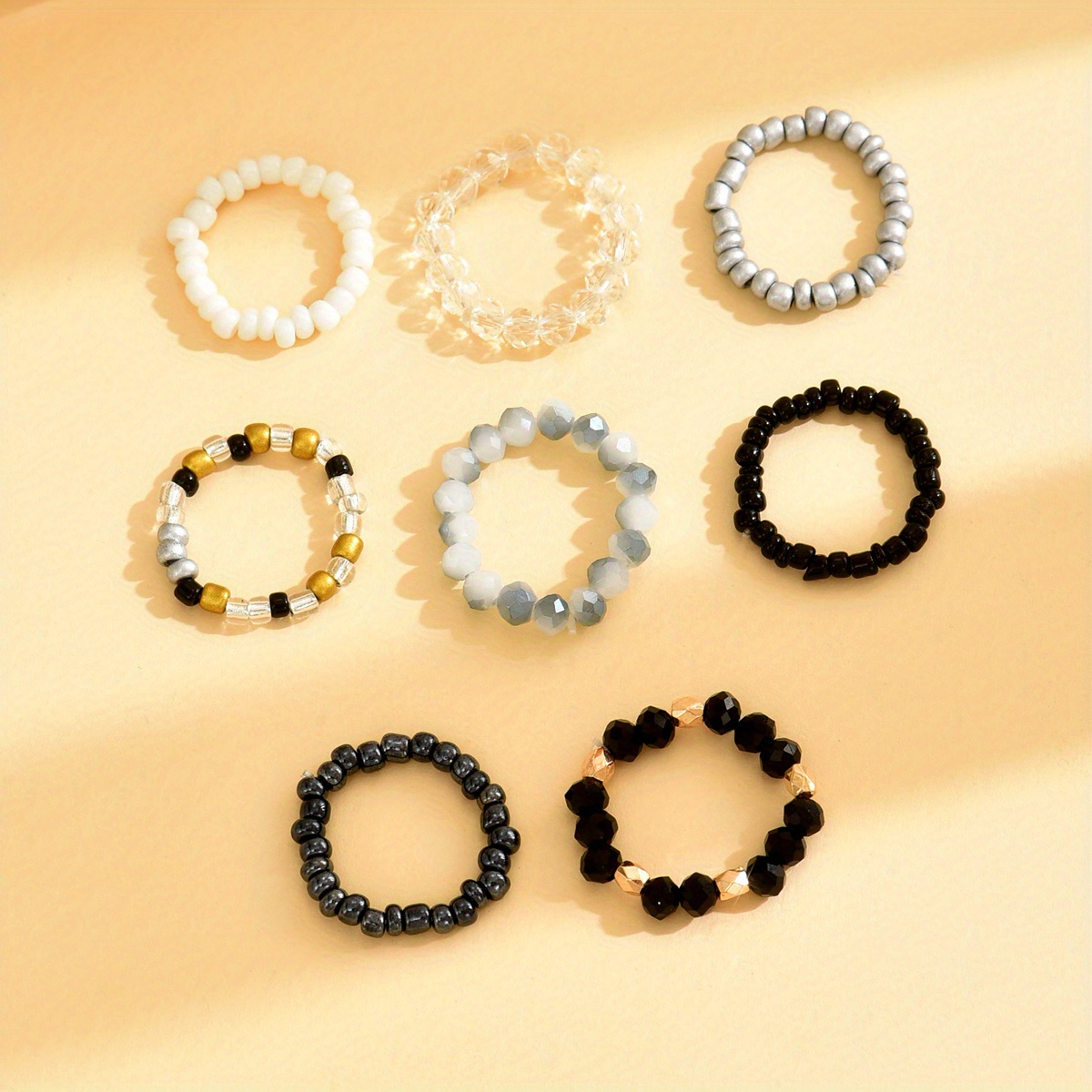 8pc Stackable Rings Set Rice Bead Beaded Ring Summer Beach Glass Material