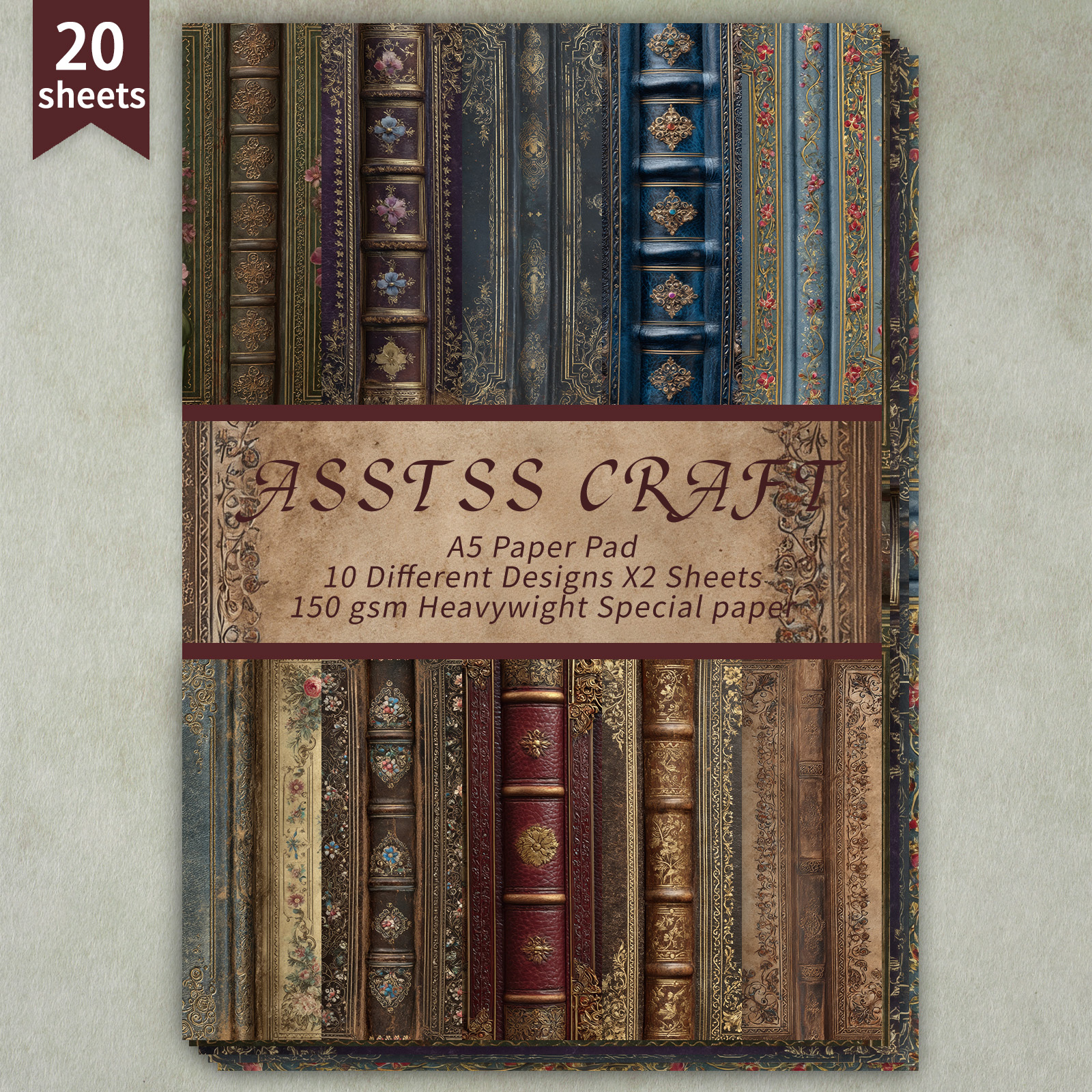 ASSTSS 20 listov A5 ročno izdelan vintage papir, primeren za junk dnevnike, scrapbooking, mini , DIY vezavo knjig - retro naslovnica in hrbet,