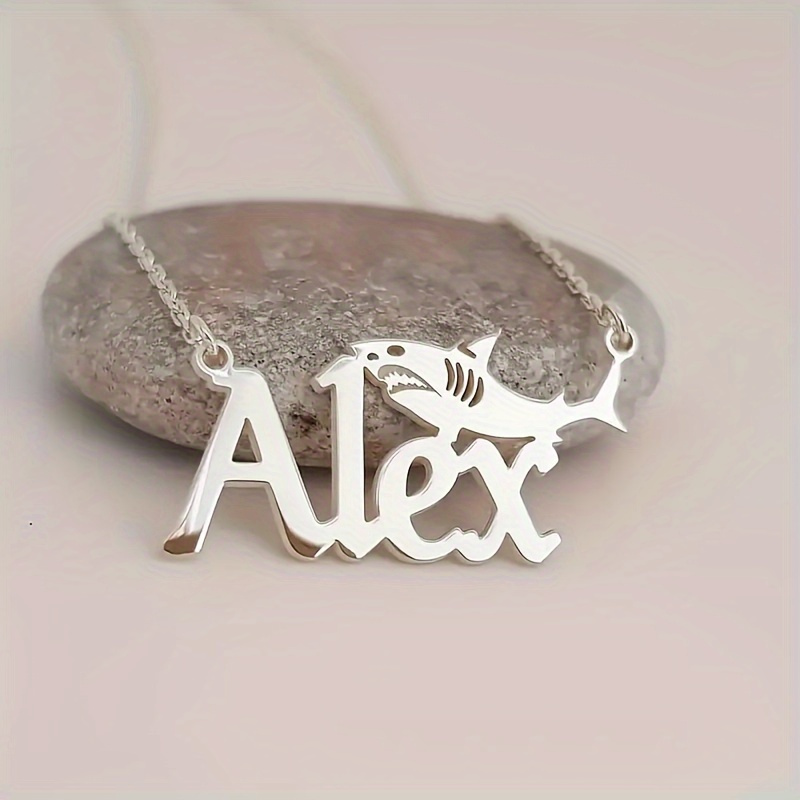 TEMU 1 Custom Golden Shark Name Necklace- Personalized Stainless Steel Pendant With Elegant Chain, Bohemian Ocean Theme Jewelry For Men And Women,