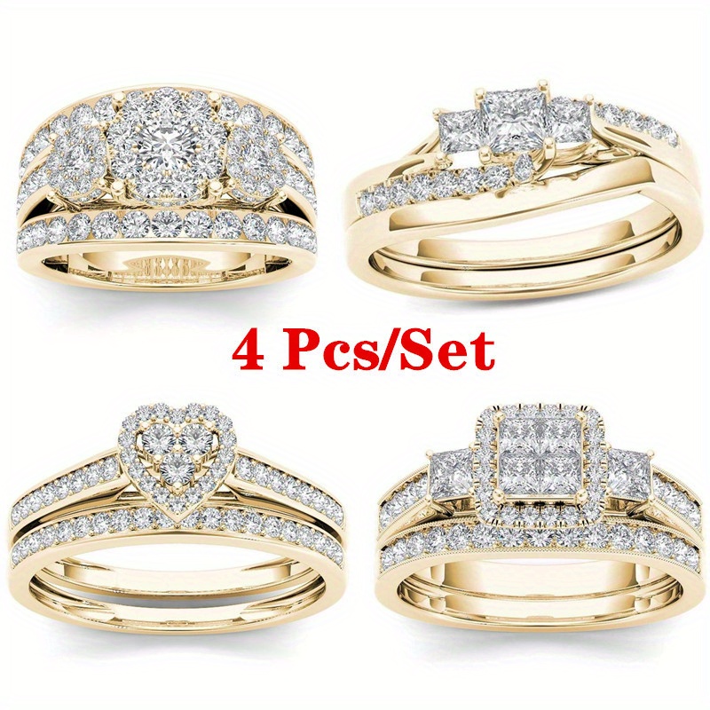 TEMU 4 Pairs Of Zirconia Light Luxury Senior Emotional Couple Rings, Simple Wedding Engagement Rings