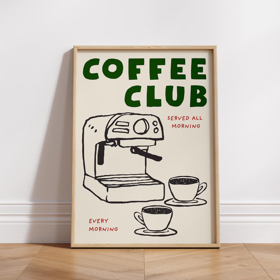 E-shop 2D Flach, 1 Stück, Wanddekoration, Vintage Poster, Kaffeeklub Kunstdruck, Küchenposter, Küchenwanddekoration, Grüner Kaffee Druck,