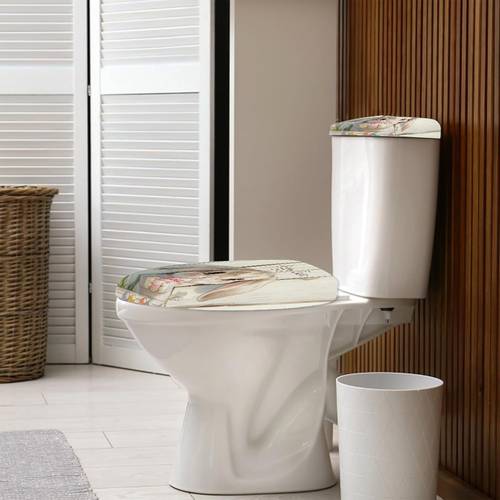 【1セット】 かわいい ウサギ を持ち上げる柄 プリント トイレカバー 水タンクカバー 布セット、2d 四季兼用 バスルーム装飾 トイレ布カバー、トイレ トイレカバー布、すべてのシーンに最適