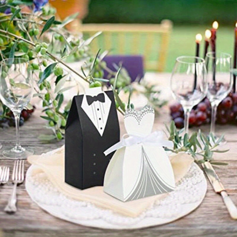 

50pcs Wedding Candy Box Set - Black & White Bridal And Groom Dress Designs For Reception, Bridal Party, Engagement Celebrations & Souvenirs