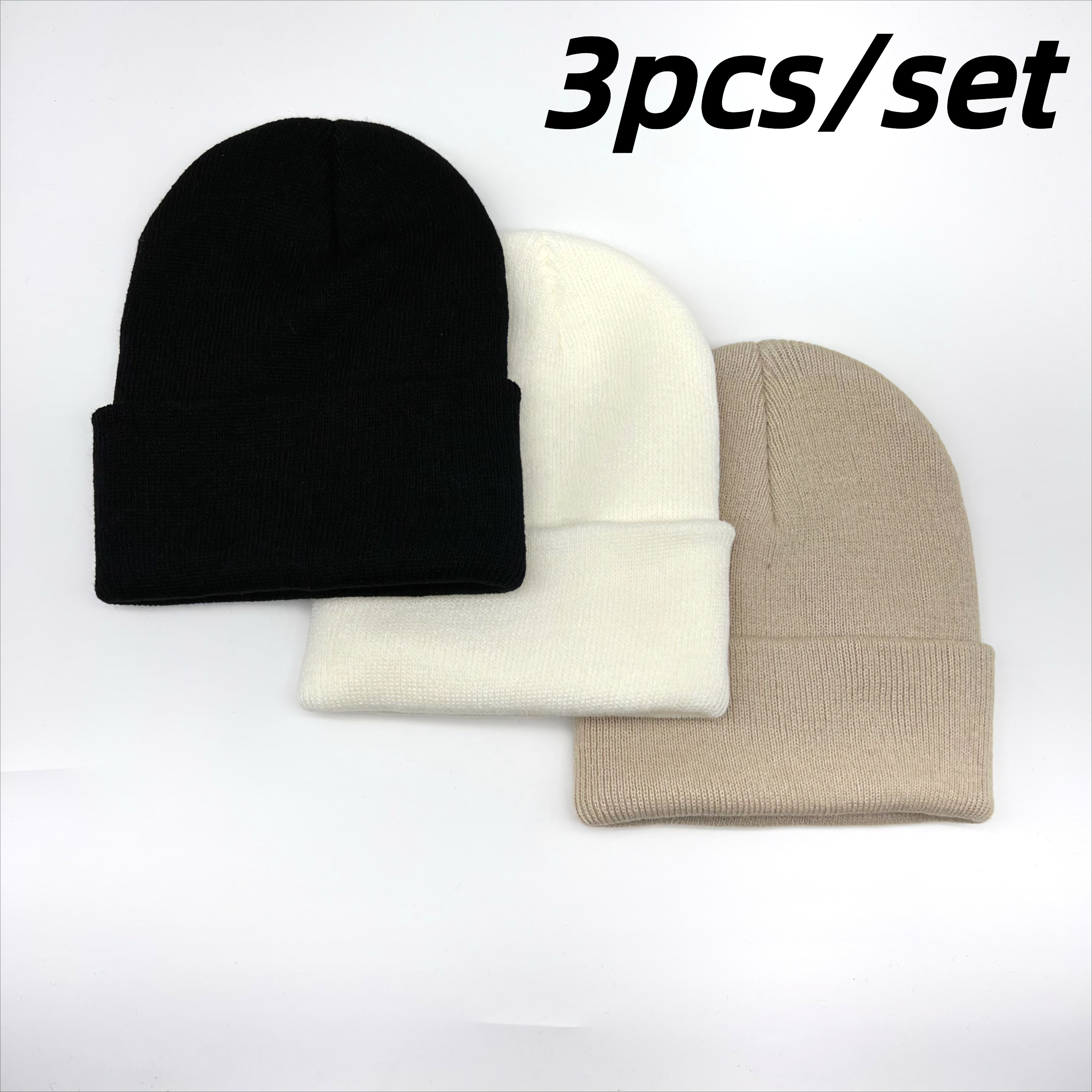 

3-pack Unisex Acrylic Beanie Hats - Fashionable Knit Fabric, Warm & Winter Ski Caps, Ideal Gift Set