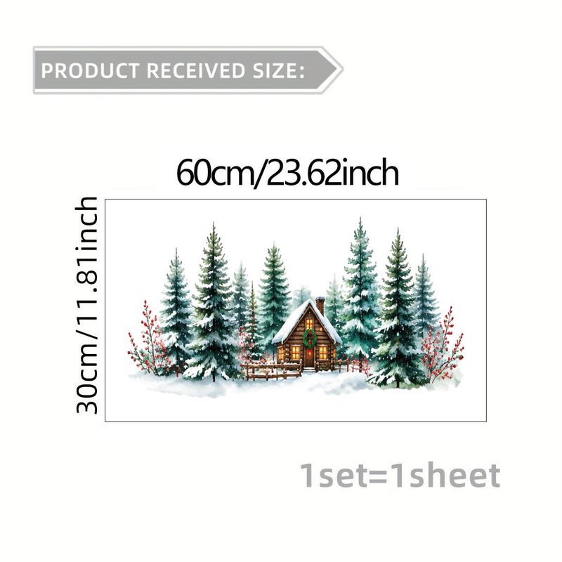 TEMU 1pc 2d Flat Pattern Sticker, Christmas Decoration Static Cling, Window Decal, Glass Mural, Window Sticker, Winter Snow Scene Cottage Static Film