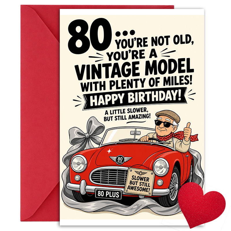TEMU Funny 80th Birthday Card With Humor For Seniors - "80... You're Not Old, You're A Vintage Model With Of Miles!" - Birthday Greeting Card, 80th