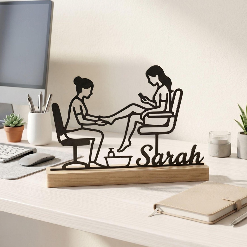 TEMU [decorative Signs??plaques] 1pc Personalized For Nail Tech Desk Sign Custom Metal Pedicure Decor With Wooden Base Unique Salon Ornament For