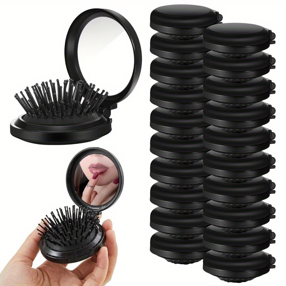 TEMU 24pcs Mini Hair Brushes Foldable Travel Mirror Hair Brushes Round Portable Foldable Pocket Mini Comb Compact Travel Size Massage Comb Men Women