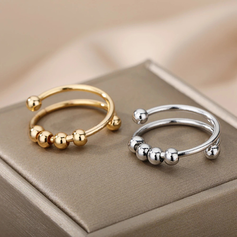 women s adjustable anxiety & relax ring - stainless steel double-layer rotatable bead jewelry with smooth spinning beads, everyday & party jewelry, anniversary valentine s gift for her, durable tarnish-resistant chain for   wear, celestial symbol design, classic minimalist style, no power needed, daily wear jewelry, celestial symbol jewelry, tarnishresistant jewelry, festival accessory, elegant accessory,   metal, beaded accessory,  , simple earrings Product details 0