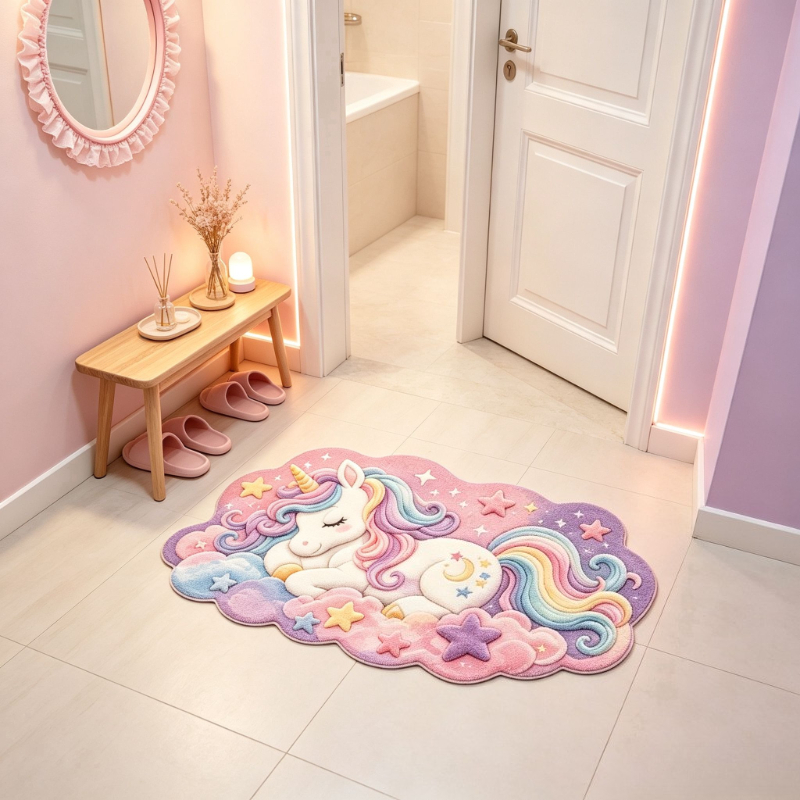 TEMU Tapis en velours 900G 1pc Licorne Salon Fenêtre Niche Rêveur Style Ins Chambre Décor Nuage Tapis Irrégulier Cartoon Chevet Peluche Tapis Maison