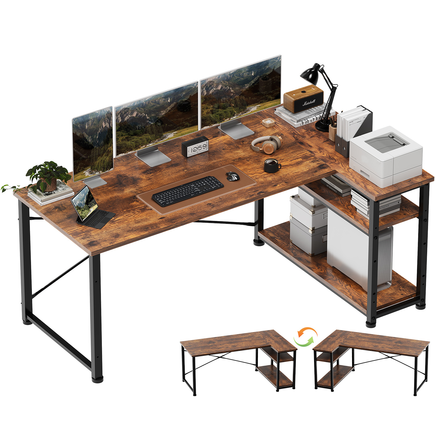 Image of Devoko L-shaped Desk 140x80cm, Reversible With Shelf, Gaming Computer Desk, Office Desk, Corner Gaming Table For The Home Or Bedroom