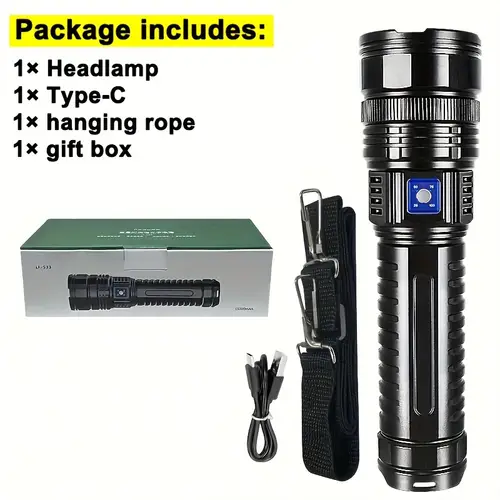 led flashlight 1pc most powerful led flashlight with cob light display rechargeable batteries built in large lithium battery durable necessary for outdoor camping and fishing