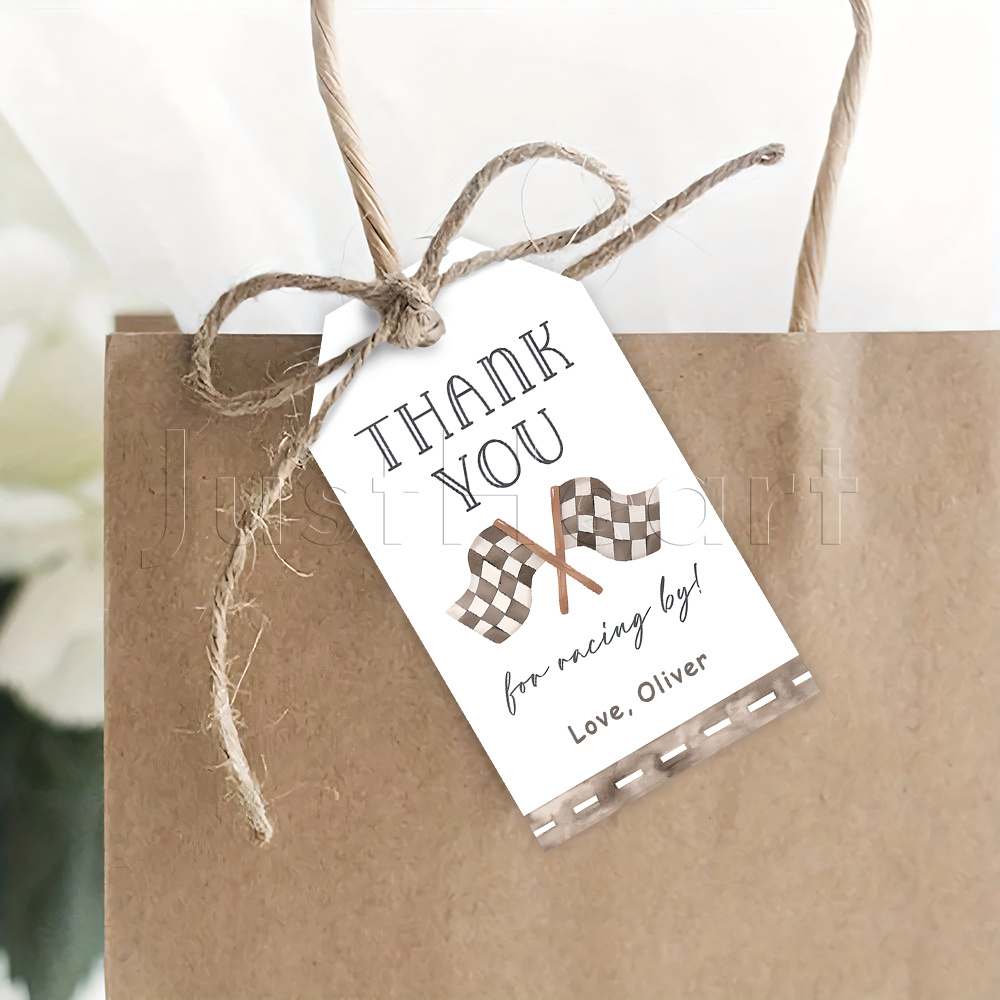 TEMU Personalized 48pcs Racing-themed Thank-you Gift Tags With Hemp Rope, Showcasing A Checkered , Ideal For Party Favors, Labeling Gifts, And