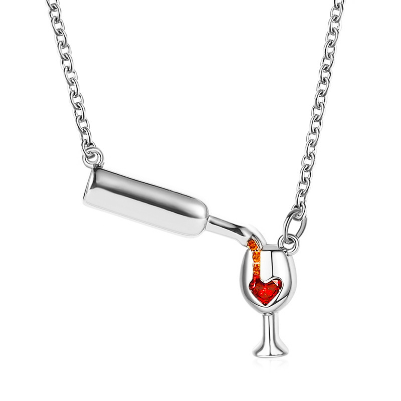 TEMU 1pc 18k Gold-plated Design Wine Bottle Necklace, Female Heart-shaped Red Wine Bottle, Highball Glass, Collarbone Chain