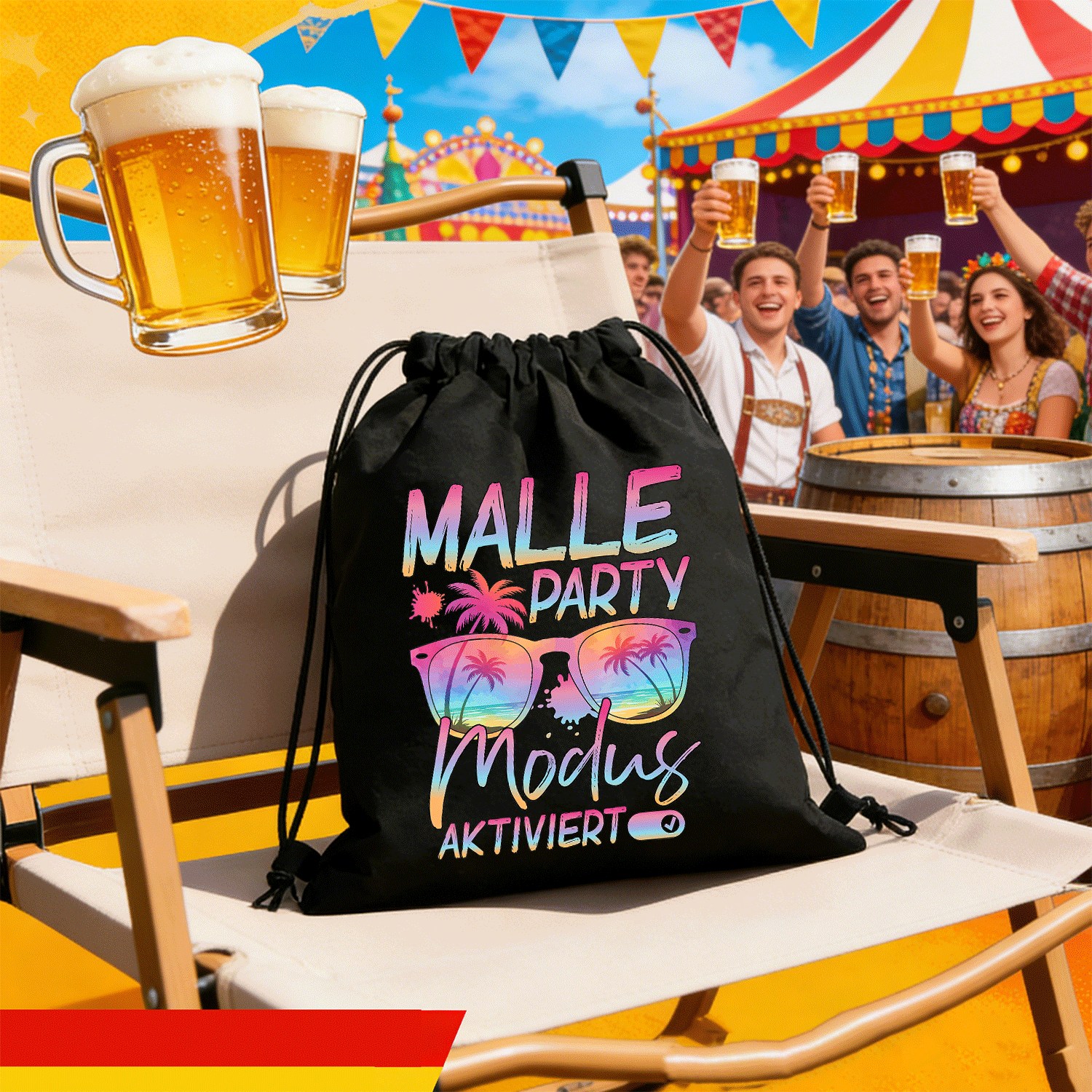 Malle Party Mode Activated Celebration Mallorca Party Adjustable Drawstring Backpack