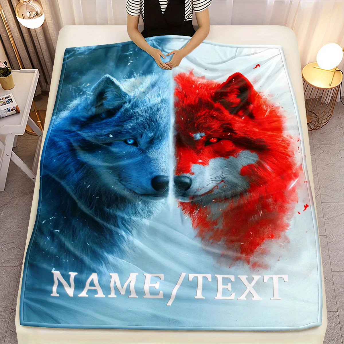 Flannel Fleece Black Wolf Outdoor Blanket Norse Wolf Rune Symbol