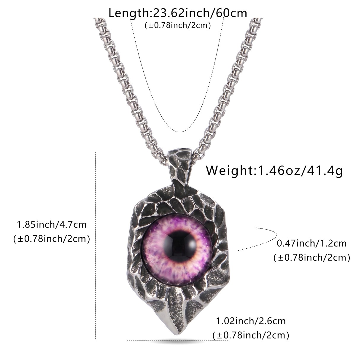 Image of Lnchran 1pc Silvery 316l Stainless Steel Evil Eye Pendant Necklace With Synthetic Purple Resin Men Jewelry