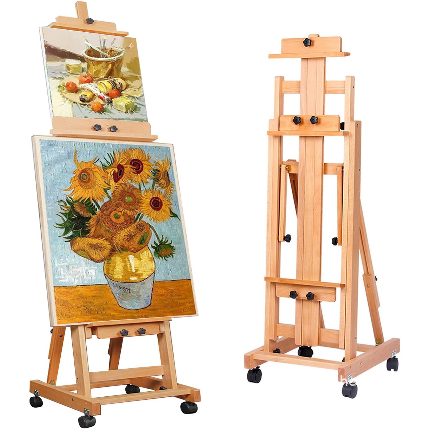 TEMU Heavy-duty Large Easel Suitable For Adults - Adjustable Height Foldable Wheeled Artist Stand With Wood Base, Holds 1 Canvases Up To 240cm,