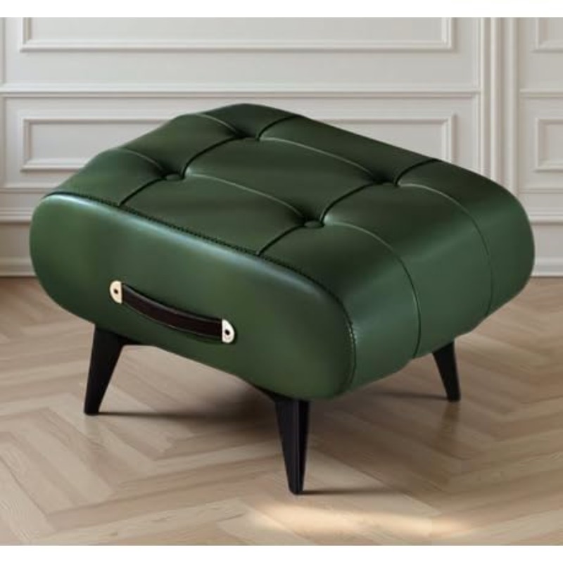 Decor Retro Scratch-Resistant Leather Ottoman Stool - 40cm Green