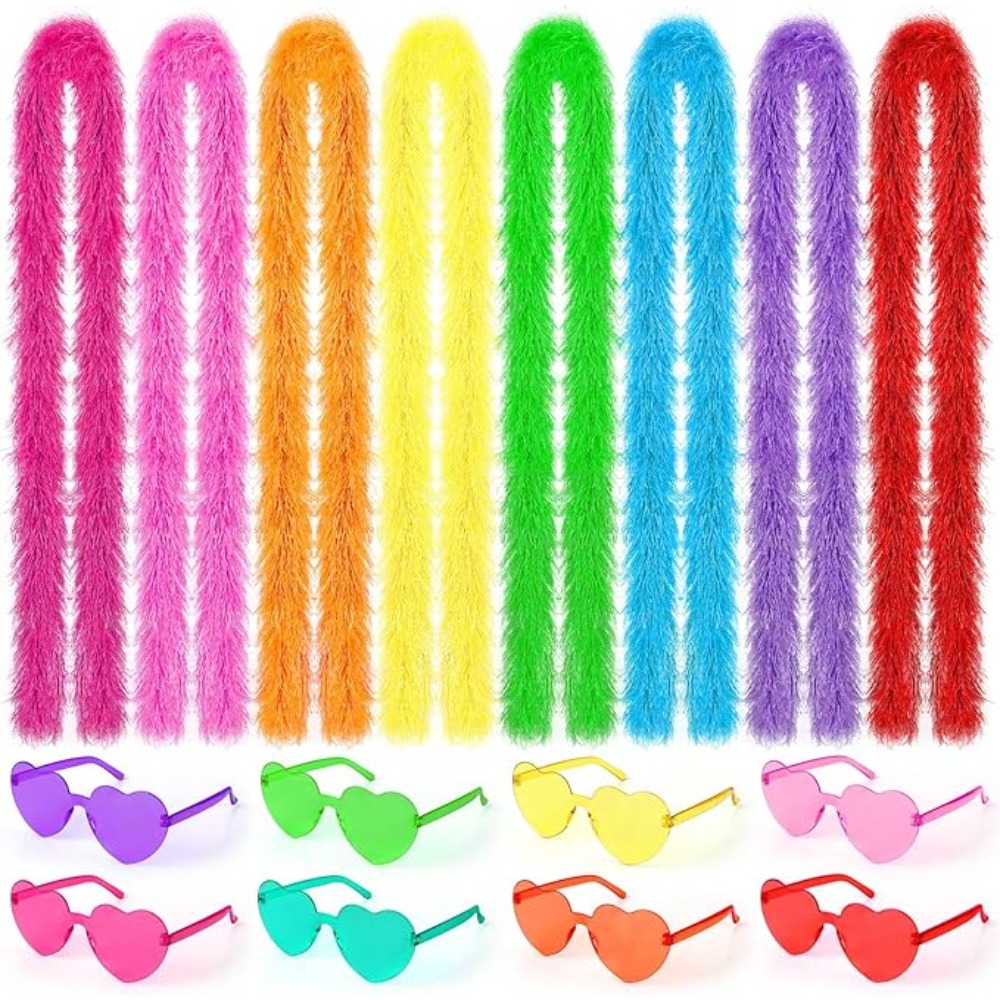 colorful feather boas and glasses