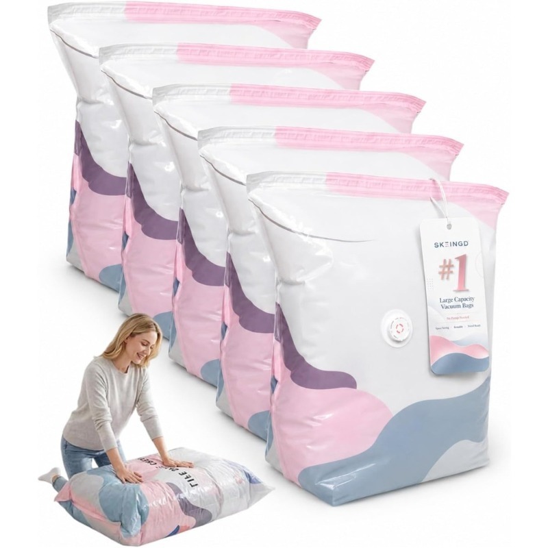 TEMU Pack Of 5 Large Heavy Duty Vacuum Storage Bags For Bedding, Seasonal Clothing And Furniture - Instant Compression Free, 3-, Large Rectangular