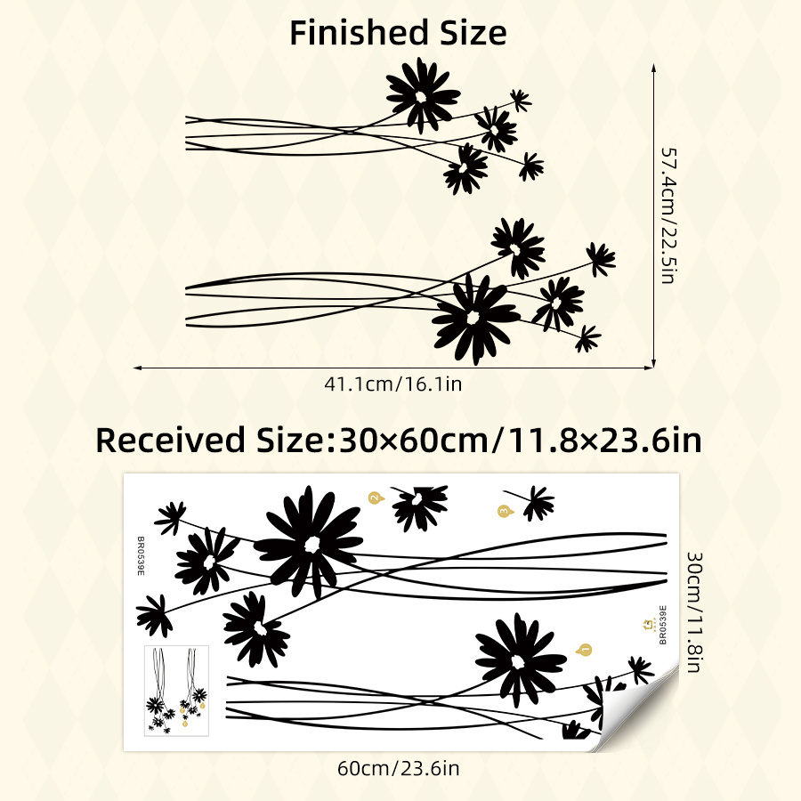 E-shop 1 Stück Moderne Glas-Aufkleber - Schwarze Gänseblümchen-Muster für Badezimmer-Duschtürdekoration, Abziehbare Vinyl-Sticker, Fensterfolien zur