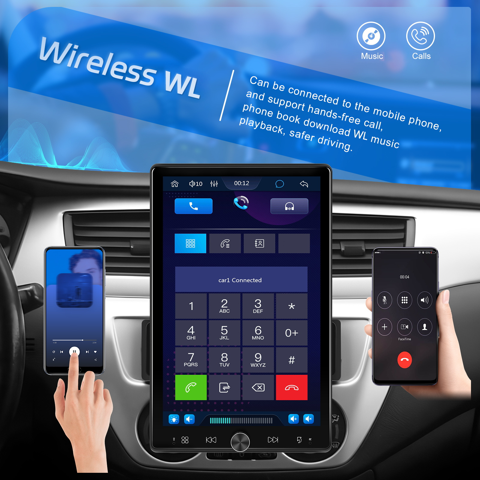 PODOFO Single Din Car Radio with Wireless Carplay Android Auto, 10.4 Inch Vertical Touch Screen Car Stereo with Mirror Link, FM/ RDS Radio, Car Radio Audio Receivers with Steering Wheel Control EQ AUX/ USB+Mic, Incar Entertainment, Driving Multimedia, Modern Car Tech, Sleek Car Display, Advanced Connectivity, Highresolution Screen, Carplay Compatible, Techsavvy Drivers, Road Trip Lovers