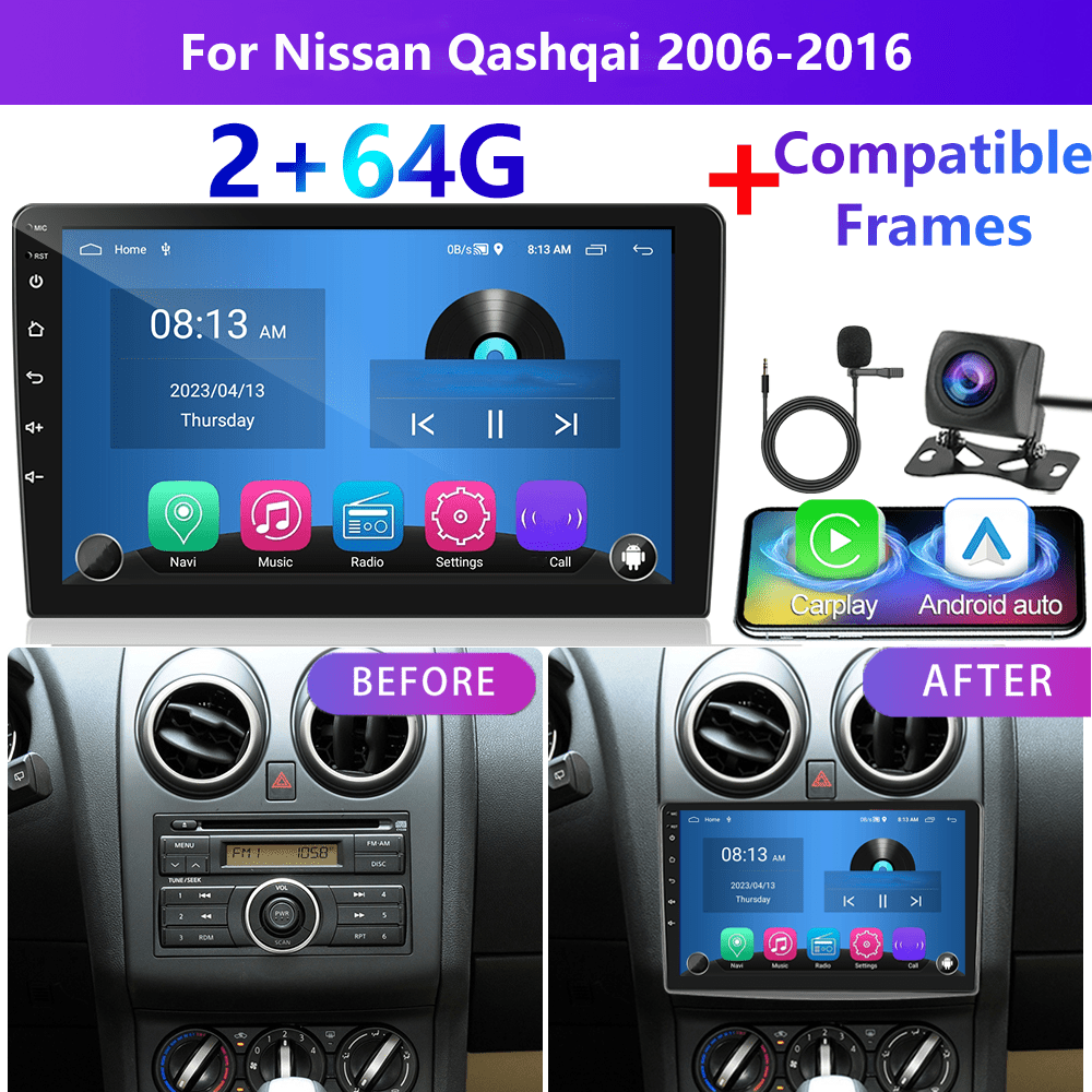 [2g+64g]podofo 15 Car Stereo For 2006-2016 (frame Included) Double Din Auto, 9 Inch Touchscreen Car Din With Gps Navigation Wireless Fm Hifi Wifi Usb + Ahd Backup Camera + Mic