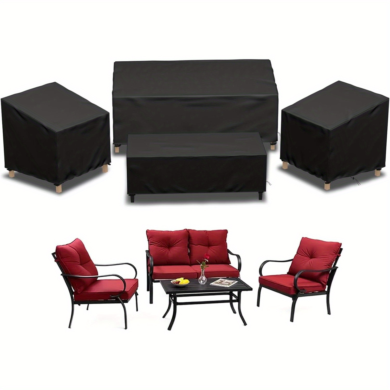TEMU Patio Furniture Covers Waterproof, Fit For 4pcs Patio Furniture Set, Outdoor Furniture Cover 420d Pvc Weatherproof Patio Loveseat Covers 1pc,