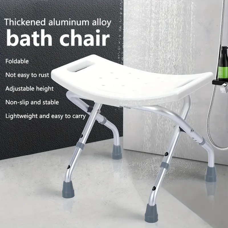 1pc Heavy-Duty Foldable Shower Chair with Adjustable Height (3-Position) - 124.74 KG Weight Capacity, Medical-Grade Bath Bench, Non-Slip Feet & Tool-Free Setup, Lightweight Alloy/Plastic Frame for Elderly, Pregnant Women, Bathtub, Shower Stool, Shower Seat, Disability Assistance Products, Bath Stool, Bathroom Stool, Shower Bench, Shower Stool For Inside Shower, Mobility Aids, Elderly Assistance Products, Bath Seat, Shower Seat For Inside Shower, Shower Stools For Inside