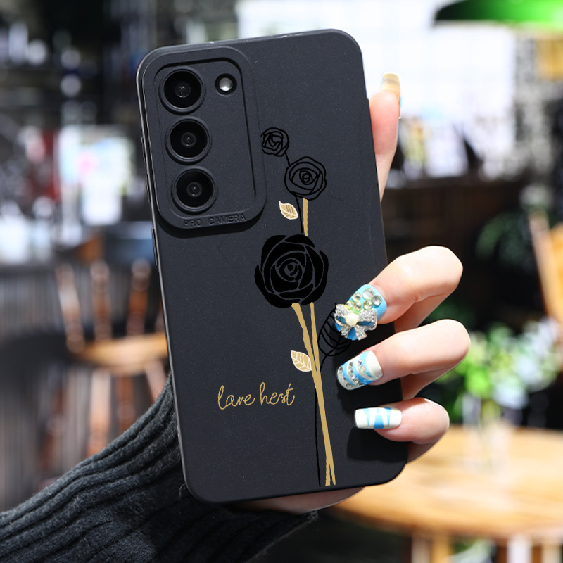 TEMU Premium Phone Case Suitable For Black Rose Shockproof Galaxy S24 Ultra S23 Plus S22  S21 S20 Fe S10 A72 A54 5g A53 A52 A52s A15 A14 A13 A12 A22