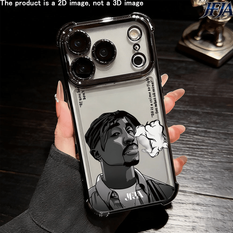 TEMU Phone Case: 2dflat Hip-hop Rapper Pattern Electroplated Precision-hole Shock-absorbing Four-corner Phone Case, Suitable For Iphone