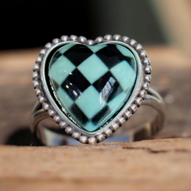 Creative Black & Green Color Blocking Plaid Ring