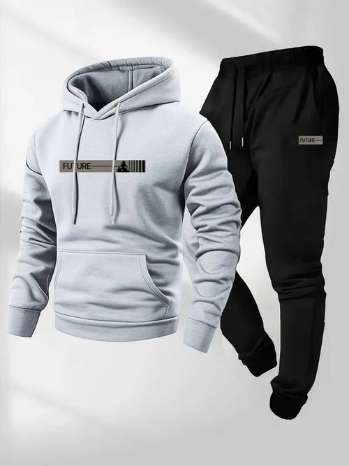 larawan ng item mens future minimalist printed sports hooded sweatshirt set, maluwag , ankle cinching drawstring pants, at kumportable, essential para sa - na pag- at pagtakbo sa autumn at winter