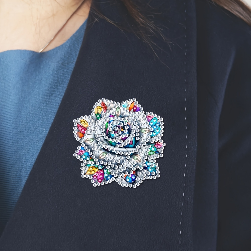 4pcs Floral Theme Crystal Diamond Painting Brooch Set