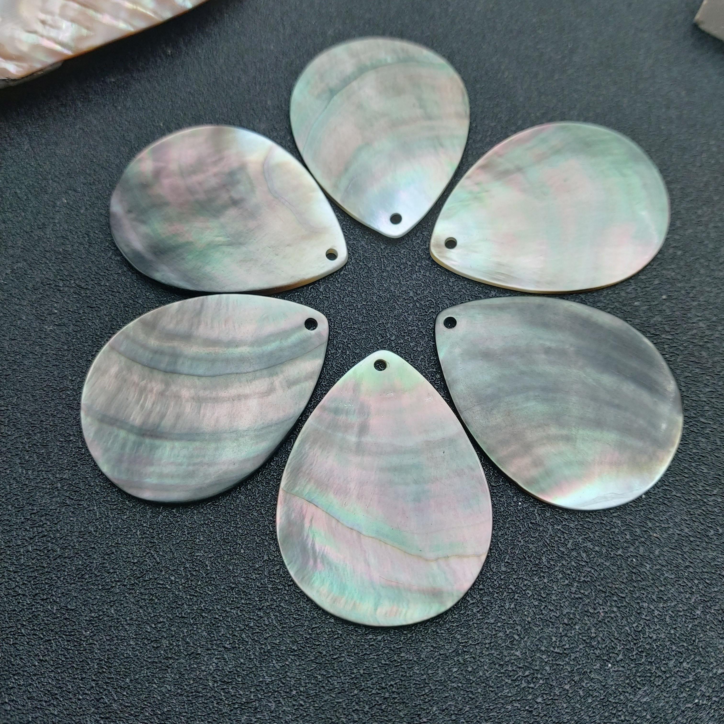 TEMU Set Of 6 Natural Abalone Shell Teardrop Charms, Measuring 45x35mm, Perfect For Jewelry And Projects With An Iridescent End