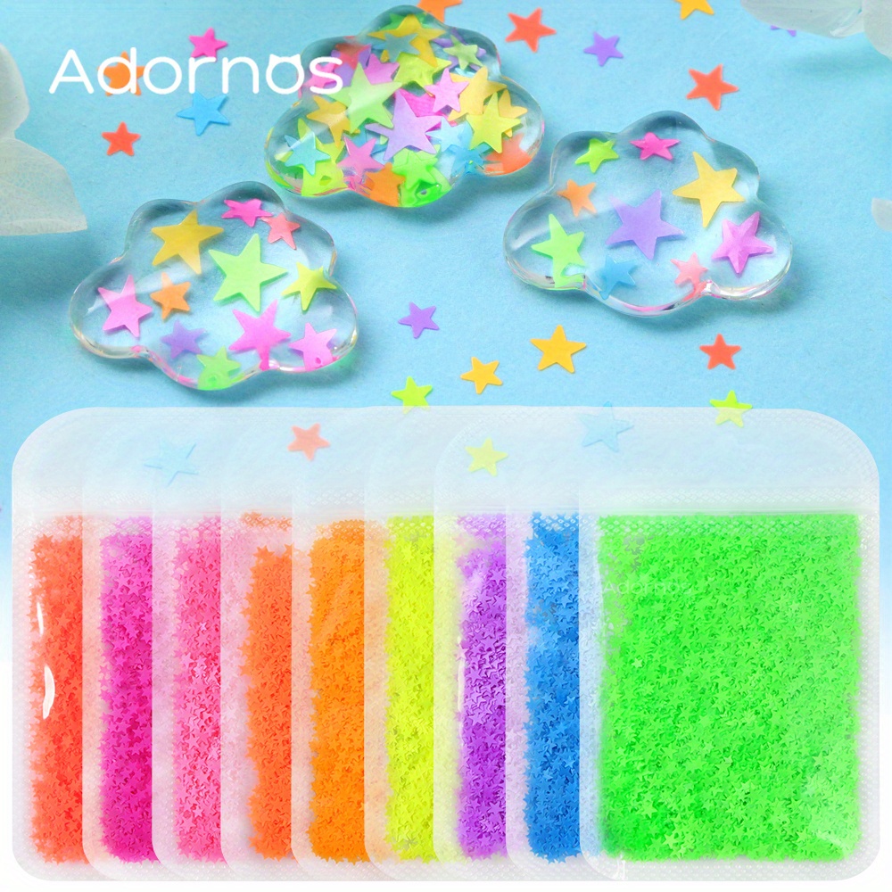 Image of 9 Bags Fluorescent Stars Sequin Epoxy Mold Filling Neon Star Glitter Flakes Crystal Mud Decoration Summer Keychain Crafts Making