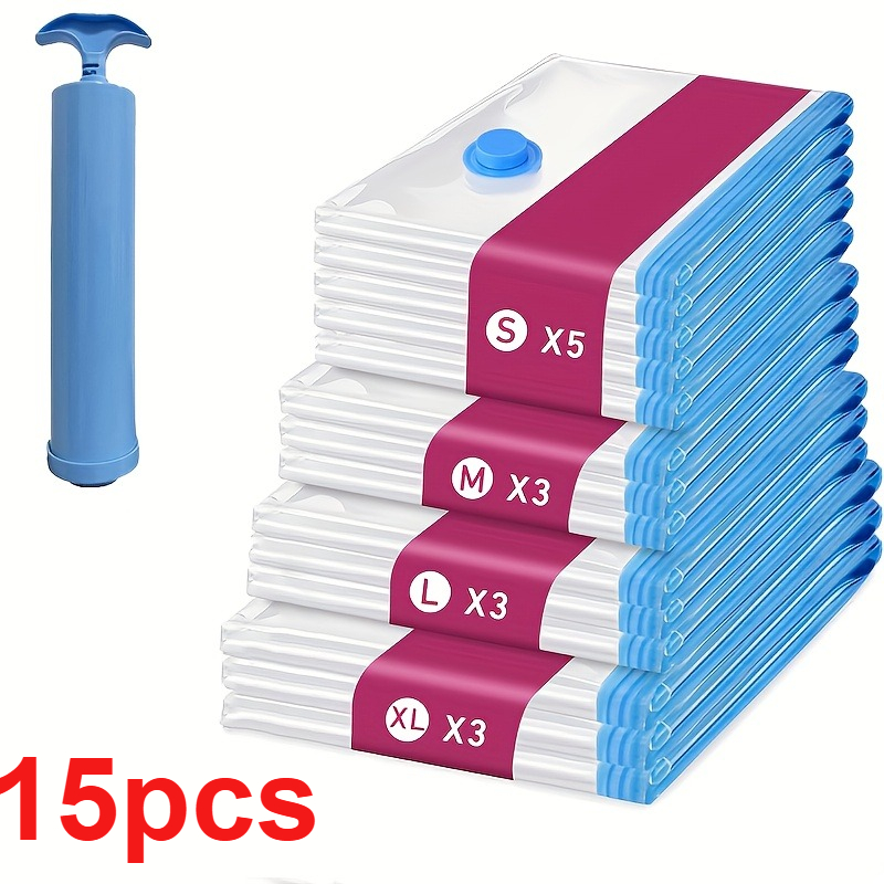 15pcs Vacuum Compression Bags Set with Manual Air Pump