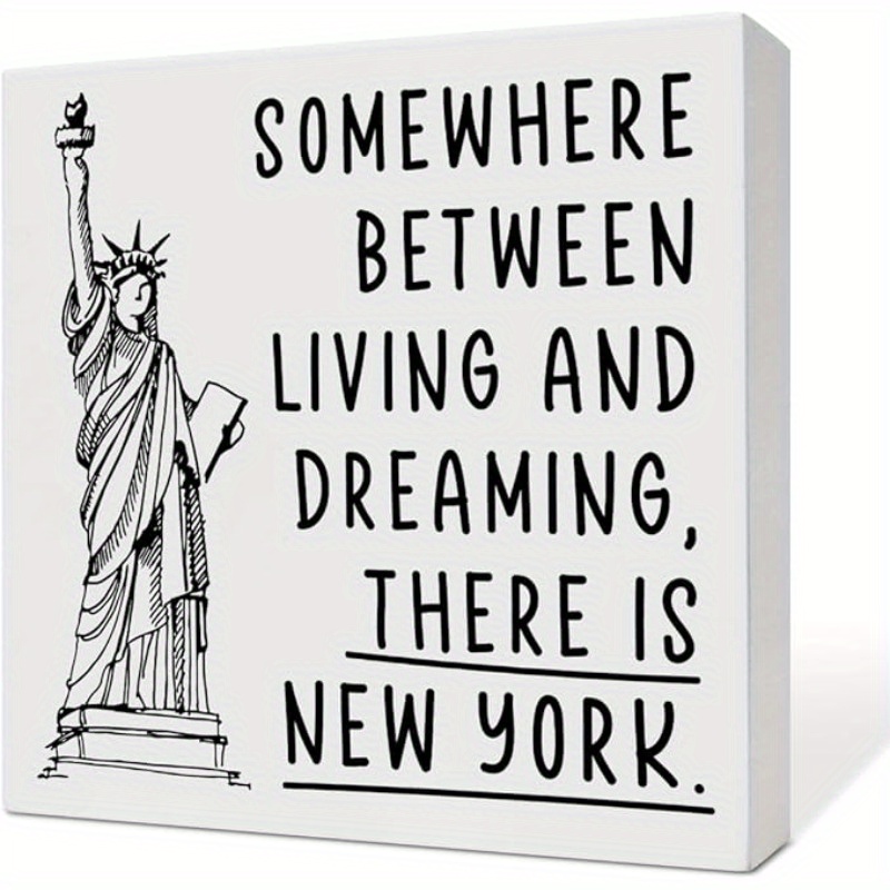 TEMU 2d Flat, -themed Artificial Decorative Box With Statue Of & " " Quote - 5x5 Inch Desktop Sign, Iconic Nyc Plaque For Home, Office, Or Gift,