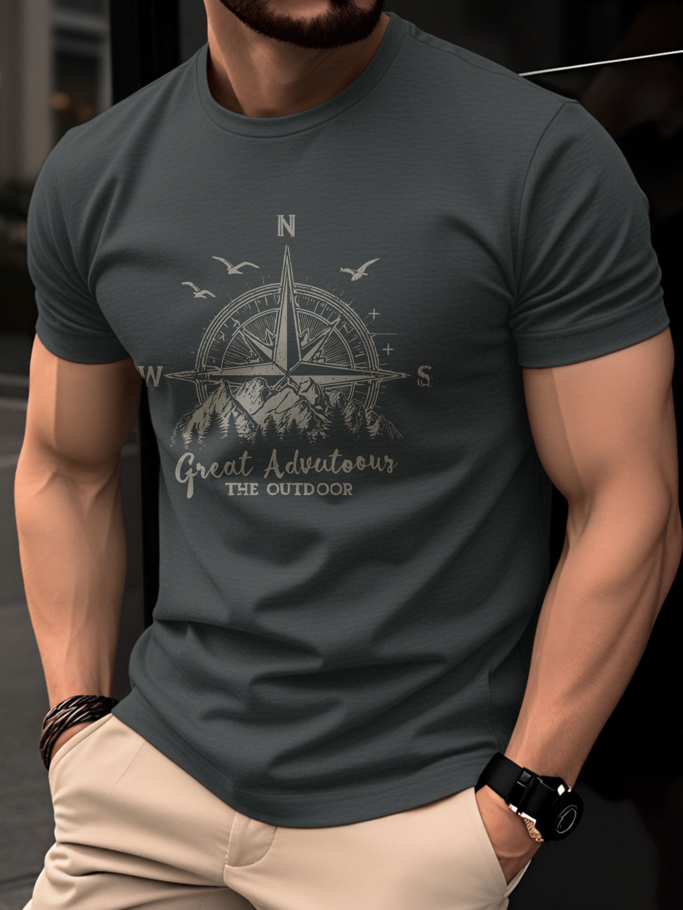 herren-t-shirt aus 100 % baumwolle, leichtes sommer-top mit kurzen ärmeln, trendiges modisches   fit, atmungsaktiver rundhalsausschnitt, lässig vielseitig für den täglichen arbeitsweg, outdoor-abenteuer, vintage- -  -muster mit fliegendem vogel-element englischem buchstaben