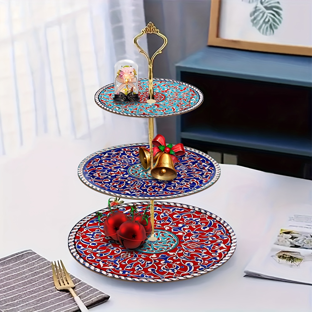 1pc 3-Layer Wooden Display And Serving Tray with Turkish Islamic Art Style Design Patterns, Perfect for Wedding, Birthday, Easter, Thanksgiving, Valentine'S Day, Mother'S Day, Independence Day, Eid Al-Fitr, Christmas