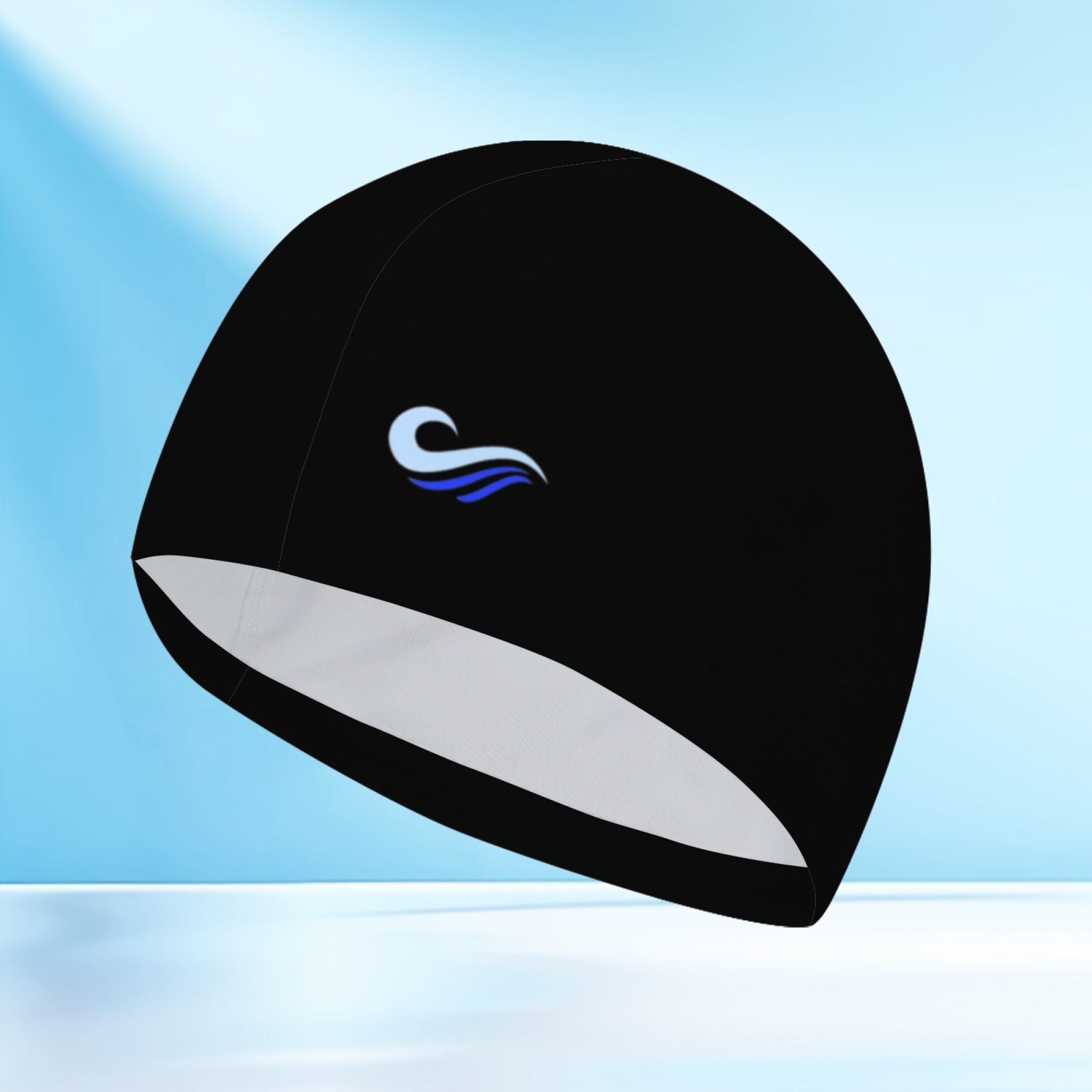 TEMU 1 pièce Bonnet de natation unisexe pour piscine, plage et entraînement - Bonnets de bain à imprimé bleu et blanc, bonnet textile confortable,