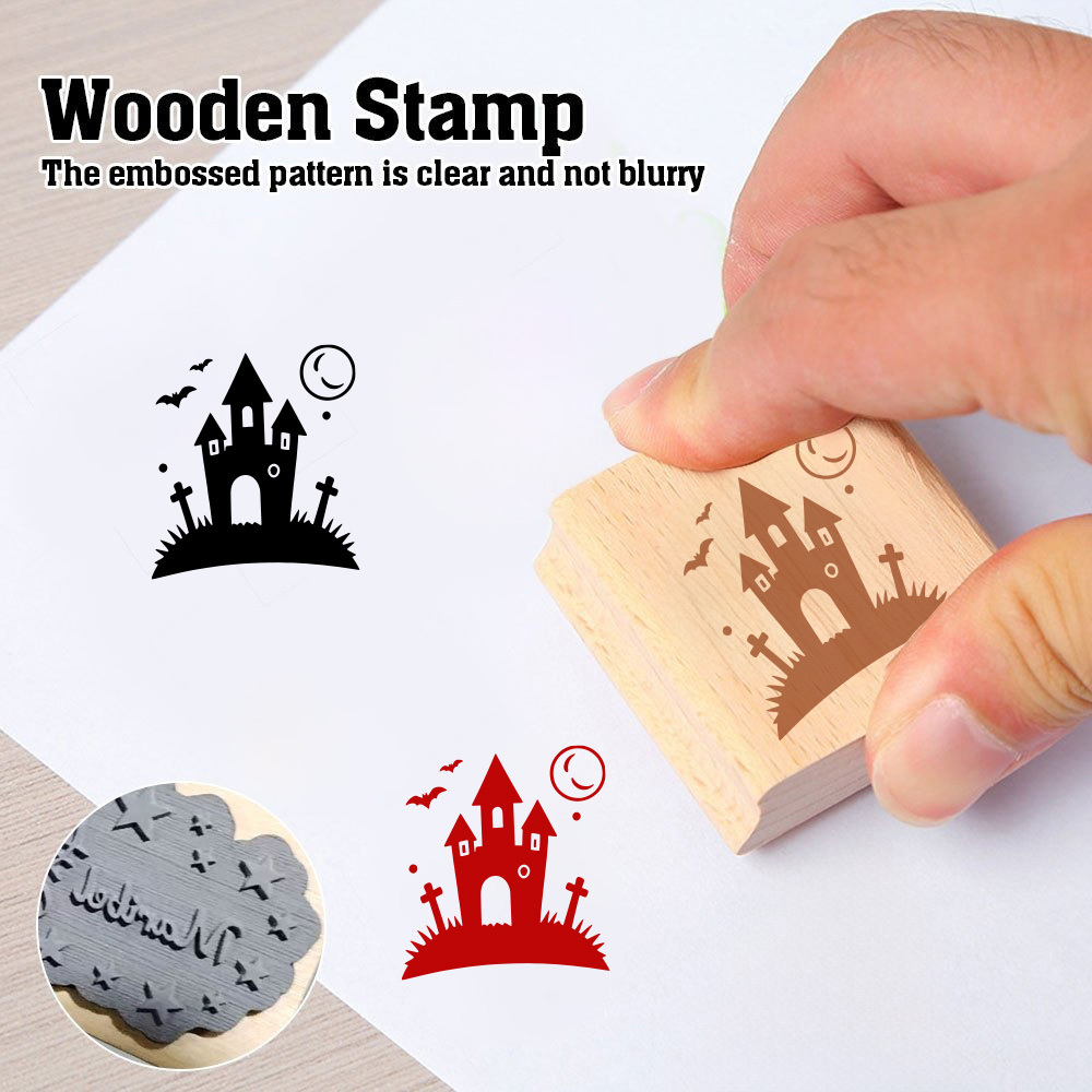 Cool Halloween Haunted House Theme Wooden Stamp