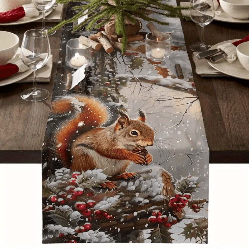 TEMU 1pc Christmas Table Berries, Squirrels & - For & Decor