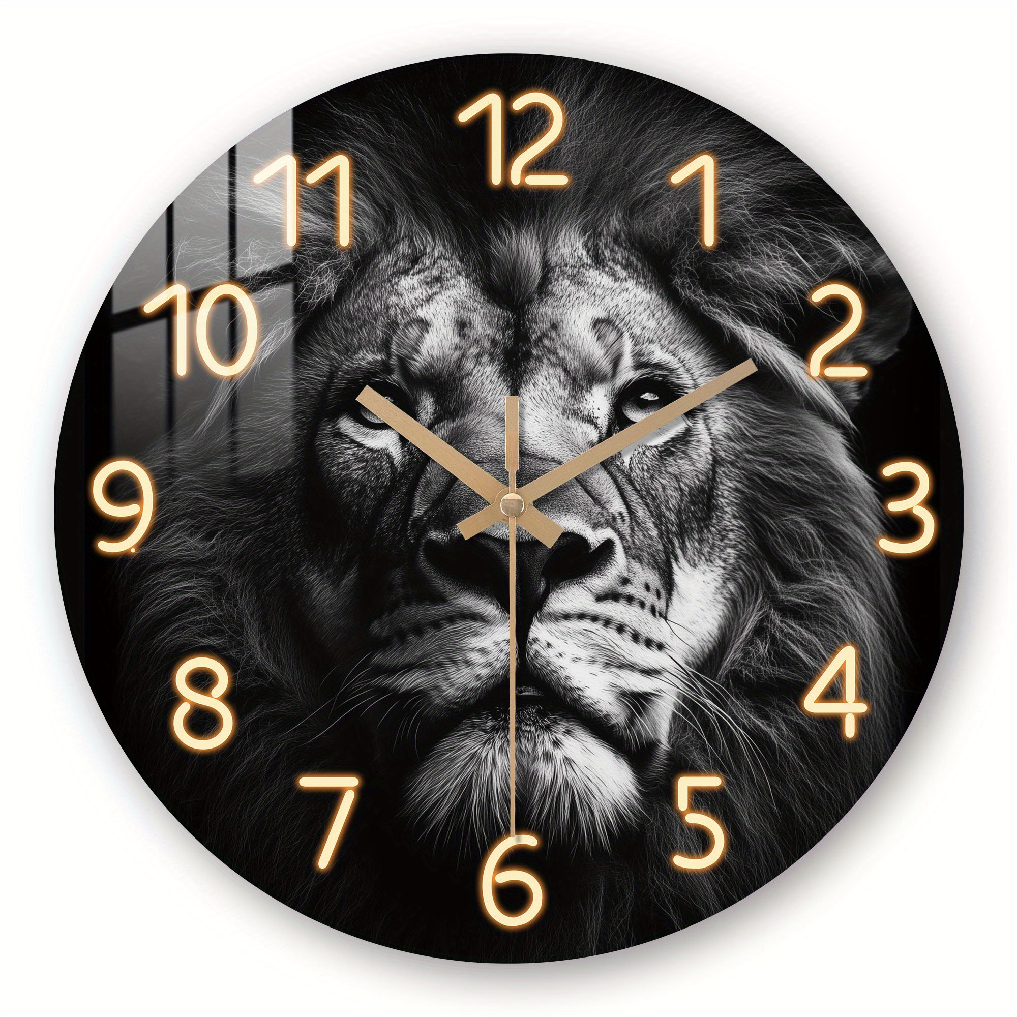 TEMU 1pc Animal Lion Crystal Porcelain Wall Clock, Powerful Wooden Non , Tempered Film Veneer Wall Clocks For Home, Living Room, Office Wall Decor,
