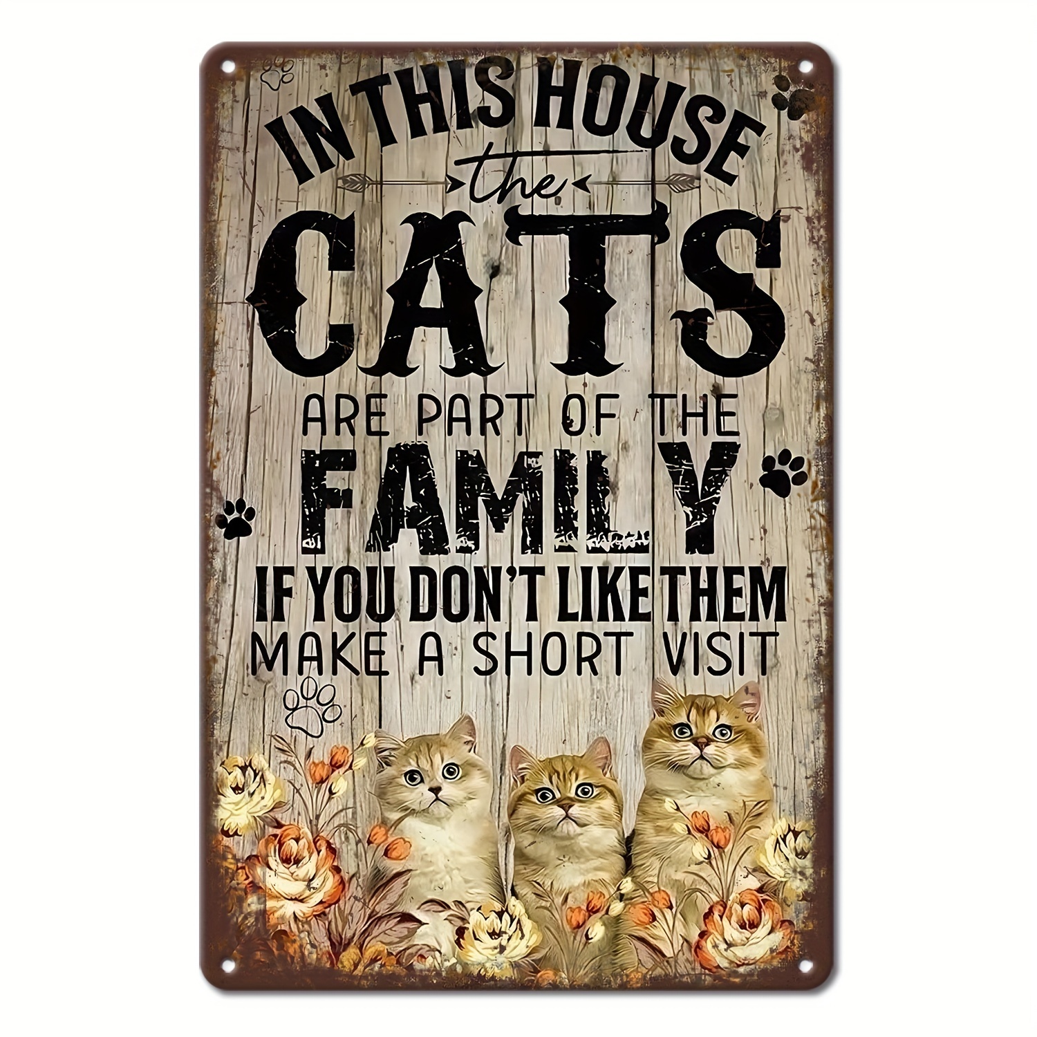 TEMU 2d Flat, Cat Lover Wooden Sign Wall Art, Framed , "the Cat In This House Is " Humorous Short- Warning, Home Decor Poster, Retro Style Wooden